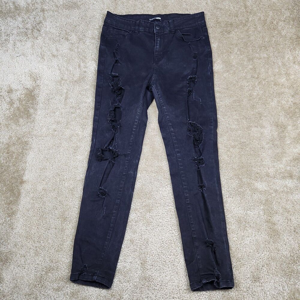 Fashion Nova Women’s Jeans Sz 9 Black Distressed Stretch High Rise A605